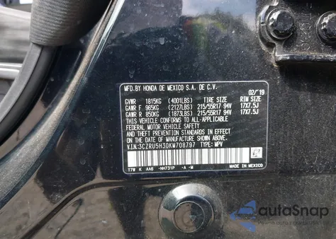 2019 Honda Hr-V Lx из США, поврежденный, VIN 3CZRU5H30KM708797